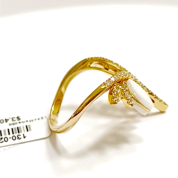 Sparking Diamonds & Mother of Pearl Cacubon in Solid 18K Rose Gold, High End - Picture 7 of 11